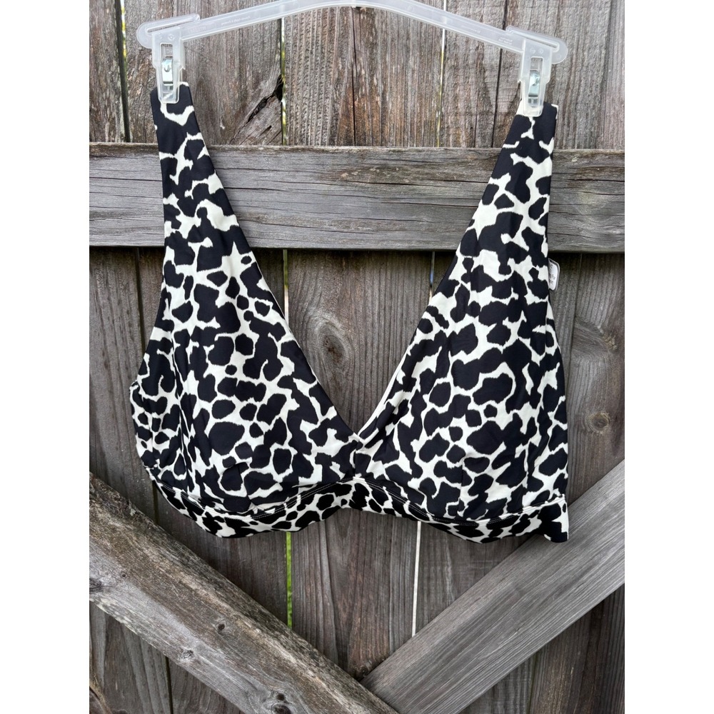 Time and Tru Women 2X Plus Cow Print Triangle Bikini Swim Top‎ Black White NWT
